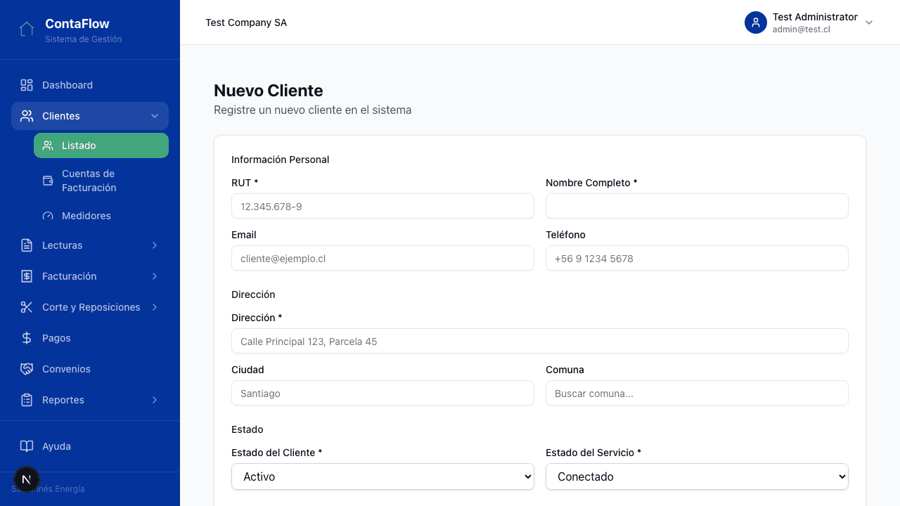 Formulario de nuevo cliente