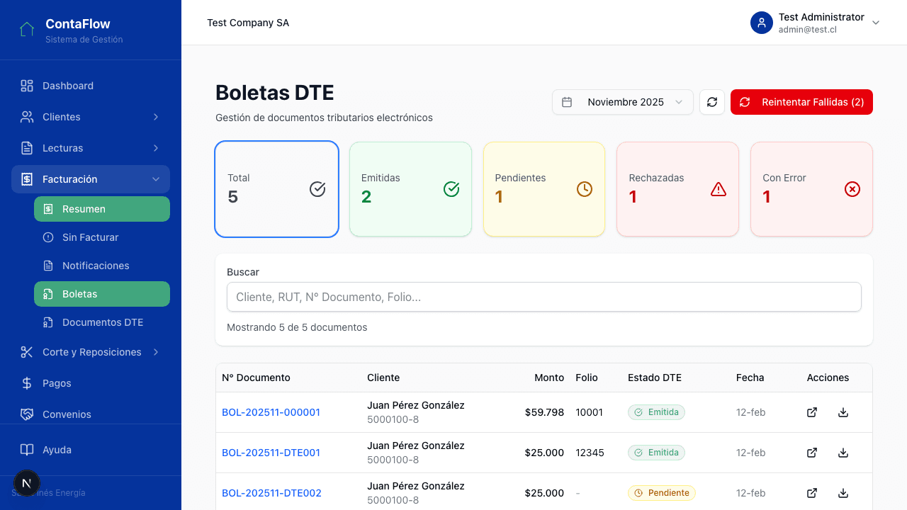 Lista de boletas DTE