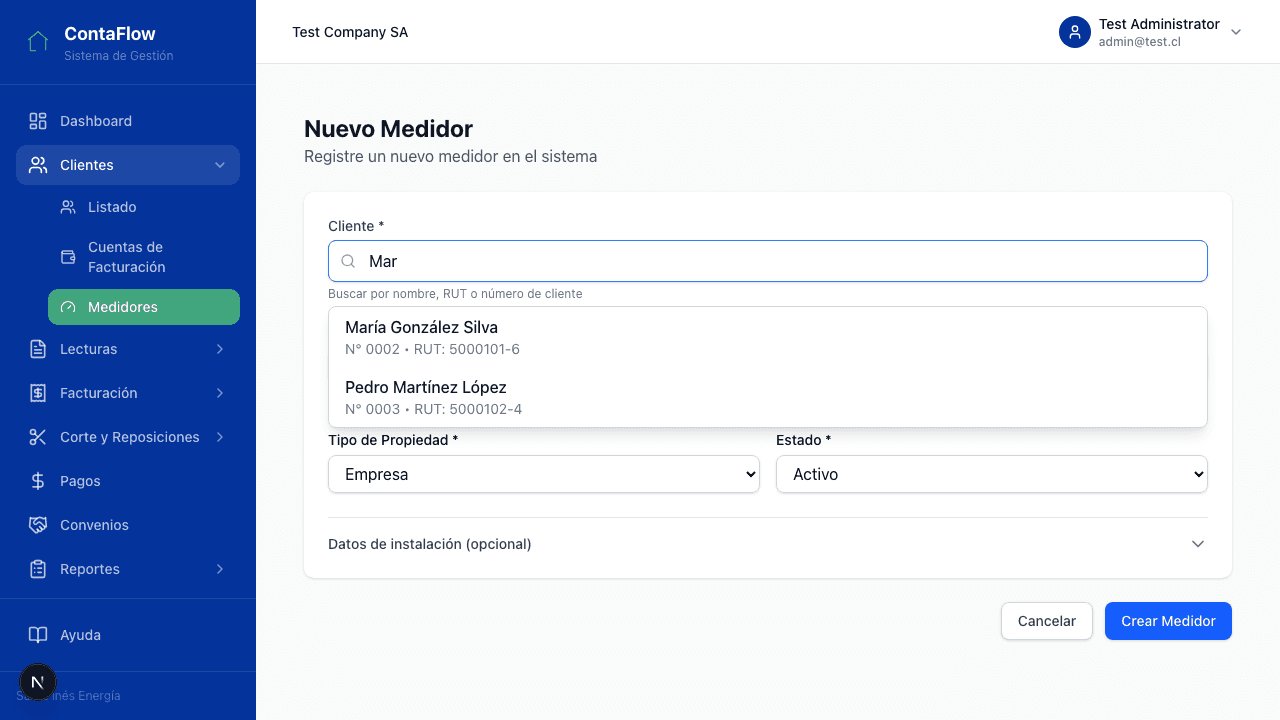 Búsqueda y selección de cliente