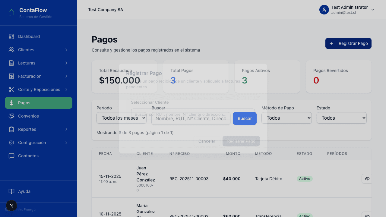 Formulario de registro de pago